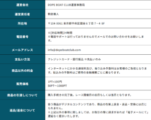競艇予想サイト「ドープボートクラブ」 特定商取引法